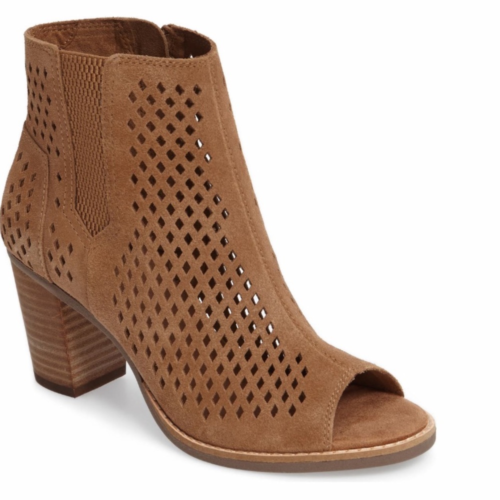 TOMS Majorca Peep Toe Bootie TOFFEE SUEDE size 10 new